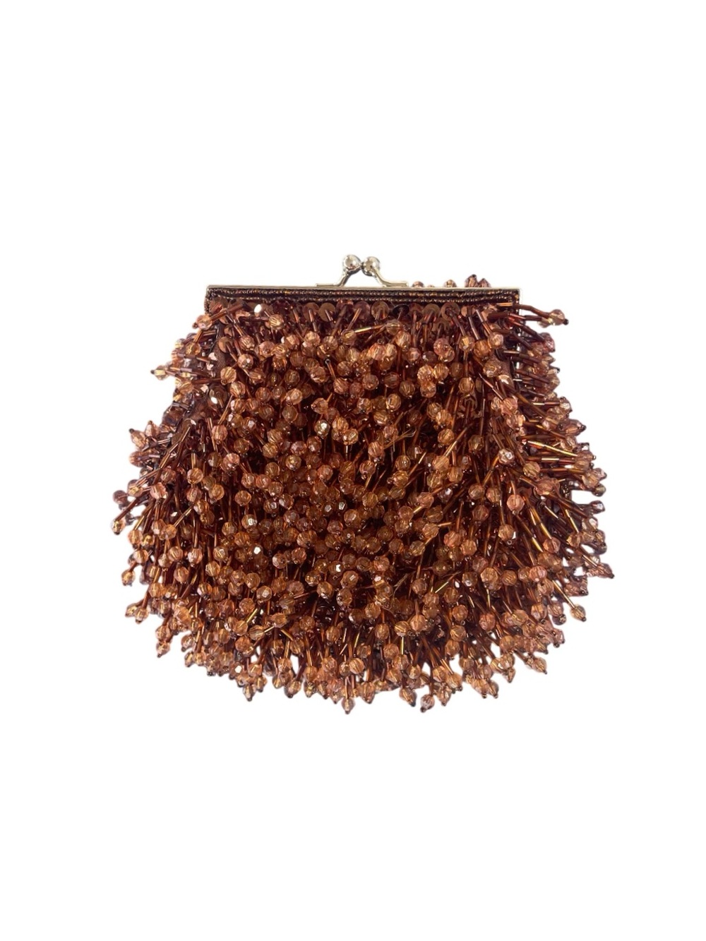 Vintage Bronze Beaded Loop Evening Bag Kiss Lock Clutch